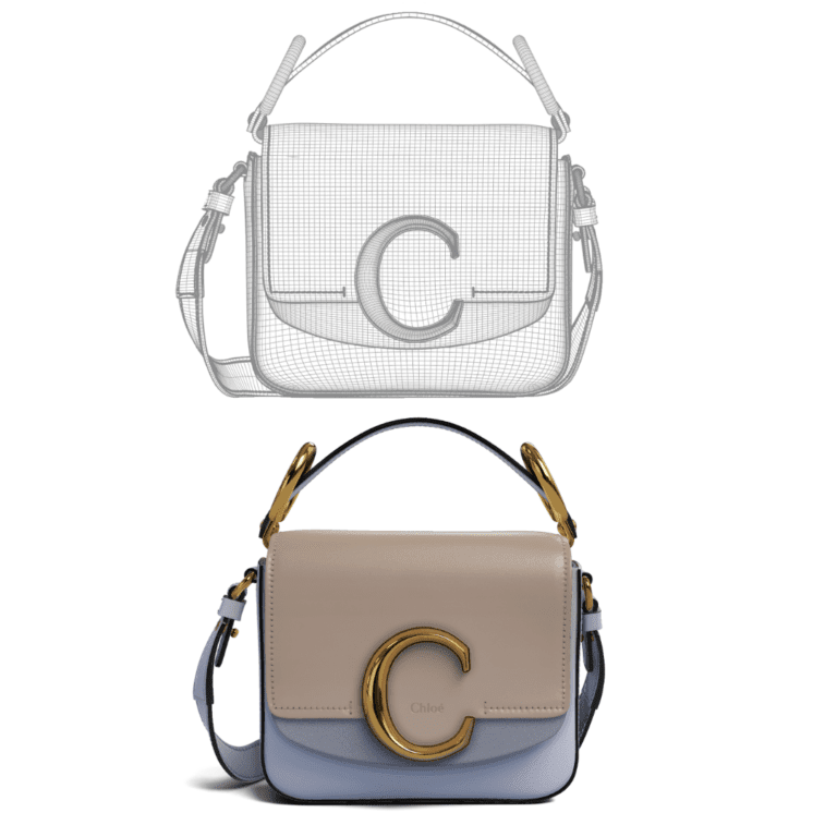 3D rendering of a Chloé bag with an highlight on the 3D modelling phase