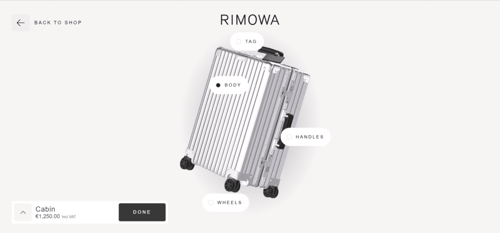 Rimowa 3D suitcase configurator